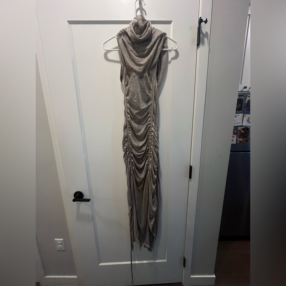Darker Wavs Tempo Ruched Harness Dress - Off White / Gray. Bought on Dolls Kill.